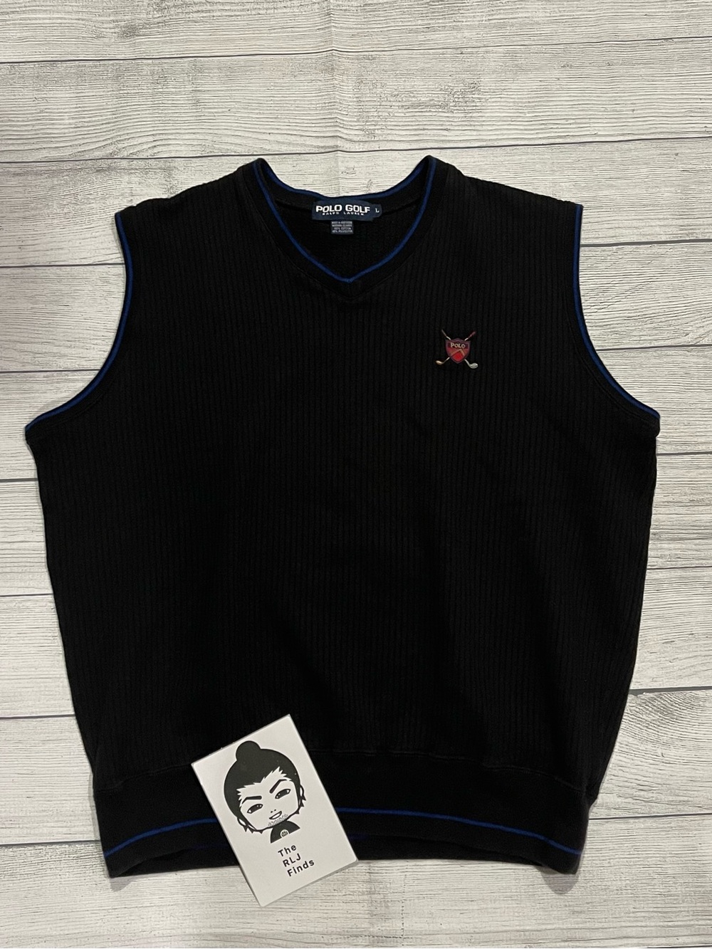 Vintage Polo Golf Ralph Lauren Black V-Neck Sweater Vest Clubs Logo XL
